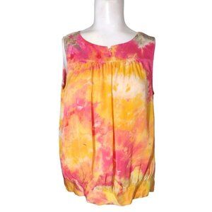 Theory All Silk Tie Dye Top Size M Sleeveless Artsy Hippie Boho Flowy Summer NEW
